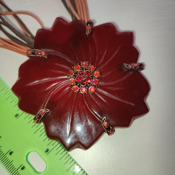 Red Flower Necklace Bohemian Boho Academia Statement Base of the Neck Vintage - Picture 3 of 8